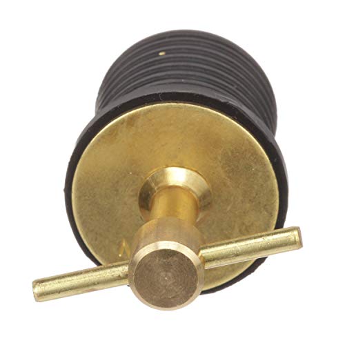 Attwood 7526A7 T-Handle Drain Plug, For 1-Inch-Diameter Drains, Locks in Place, Brass Handle, Rubber Plug