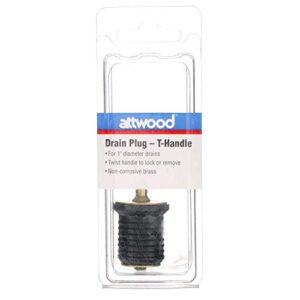 Attwood 7526A7 T-Handle Drain Plug, For 1-Inch-Diameter Drains, Locks in Place, Brass Handle, Rubber Plug