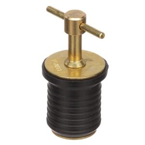 Attwood 7526A7 T-Handle Drain Plug, For 1-Inch-Diameter Drains, Locks in Place, Brass Handle, Rubber Plug