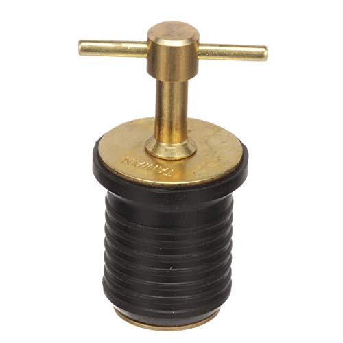 Attwood 7526A7 T-Handle Drain Plug, For 1-Inch-Diameter Drains, Locks in Place, Brass Handle, Rubber Plug