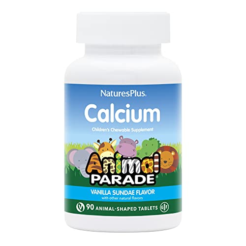 NaturesPlus Animal Parade Calcium, Vanilla Sundae Flavor - 90 Animal-Shaped Chewable Tablets - Promotes Healthy Bones - Vegan, Gluten Free - 90 Total Servings