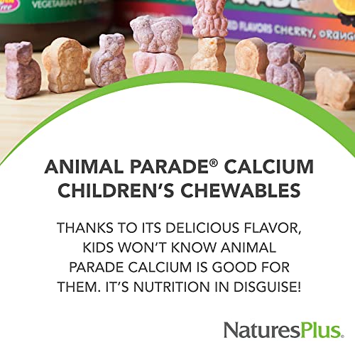 NaturesPlus Animal Parade Calcium, Vanilla Sundae Flavor - 90 Animal-Shaped Chewable Tablets - Promotes Healthy Bones - Vegan, Gluten Free - 90 Total Servings