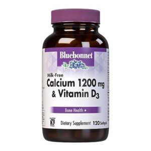 Bluebonnet Nutrition Milk-Free Calcium 1,200 mg Plus Vitamin D3 400 IU - High Potency, Maximum Absorption Strong Healthy Bones & Immune Health Support Supplement, Gluten-Free, Dairy-Free, 120 Softgels