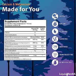 LIQUIDHEALTH 32 Fl Oz Calcium and Magnesium Liquid Supplement Joint and Bones Tissue Support, Citrate Vegetarian Natural Non GMO, Vitamin D3