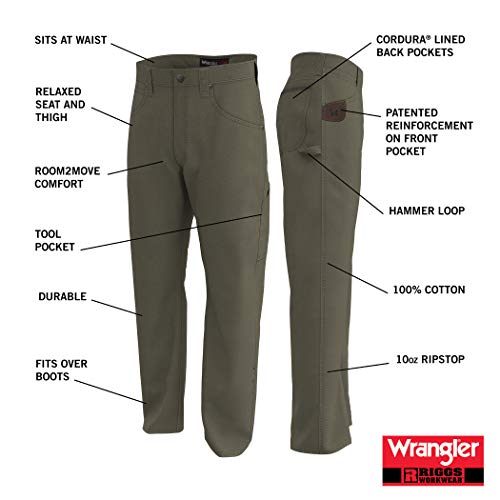 Wrangler Riggs Workwear mens Ripstop Carpenter jeans, Bark, 36W x 30L US