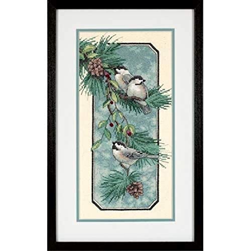 Dimensions 'Chickadees on Branch' Stamped Cross Stitch Kit, 8'' W x 16'' H, Green