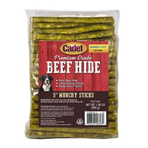 cadet premium grade munchy beef hide sticks 5 inch, 100 pack