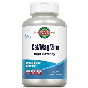 kal cal/mag/zinc | 1000mg calcium, 400mg magnesium & 15mg zinc | bone, muscle, heart & immune support | 250ct, 83 serv.