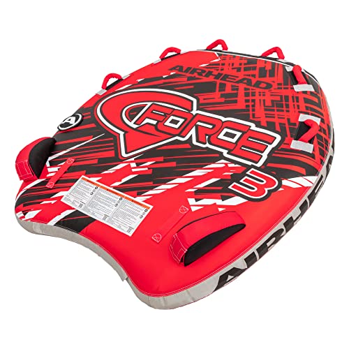 AirHead G-Force 3 Towable 1-3 Rider Tube for Boating and Water Sports, Heavy Duty Full Nylon Cover with Zipper, EVA Foam Pads, and Patented Speed Safety Valve for Easy Inflating & Deflating,Red