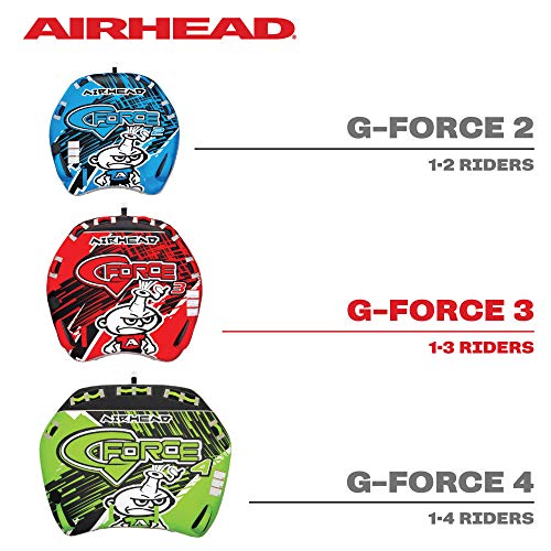 AirHead G-Force 3 Towable 1-3 Rider Tube for Boating and Water Sports, Heavy Duty Full Nylon Cover with Zipper, EVA Foam Pads, and Patented Speed Safety Valve for Easy Inflating & Deflating,Red