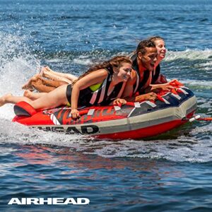 AirHead G-Force 3 Towable 1-3 Rider Tube for Boating and Water Sports, Heavy Duty Full Nylon Cover with Zipper, EVA Foam Pads, and Patented Speed Safety Valve for Easy Inflating & Deflating,Red