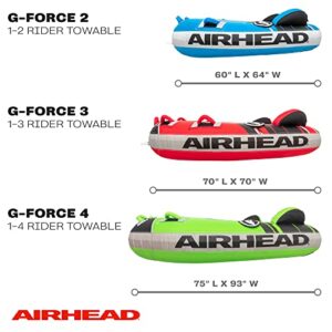 AirHead G-Force 3 Towable 1-3 Rider Tube for Boating and Water Sports, Heavy Duty Full Nylon Cover with Zipper, EVA Foam Pads, and Patented Speed Safety Valve for Easy Inflating & Deflating,Red