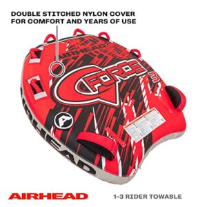 AirHead G-Force 3 Towable 1-3 Rider Tube for Boating and Water Sports, Heavy Duty Full Nylon Cover with Zipper, EVA Foam Pads, and Patented Speed Safety Valve for Easy Inflating & Deflating,Red