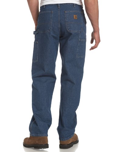 Carhartt Men's Loose Fit Heavyweight Denim Double-Front Utility Logger Jean, Darkstone, 28W x 32L