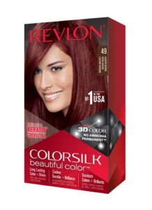 revlon colorsilk beautiful color, permanent hair dye with keratin, 100% gray coverage, ammonia free, 49 auburn brown