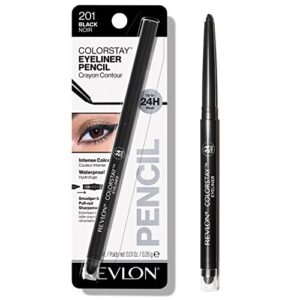 revlon pencil eyeliner, colorstay eye makeup with built-in sharpener, waterproof, smudgeproof, longwearing with ultra-fine tip, 201 black, 0.01 oz