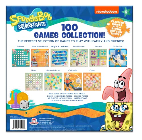 Spongebob Squarepants 100 Classic Board Games Collection for Family and Kids Ages 3+, Perfect for Family Game Night