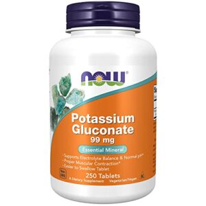 now supplements, potassium gluconate 99mg, easier to swallow, essential mineral*, 250 tablets