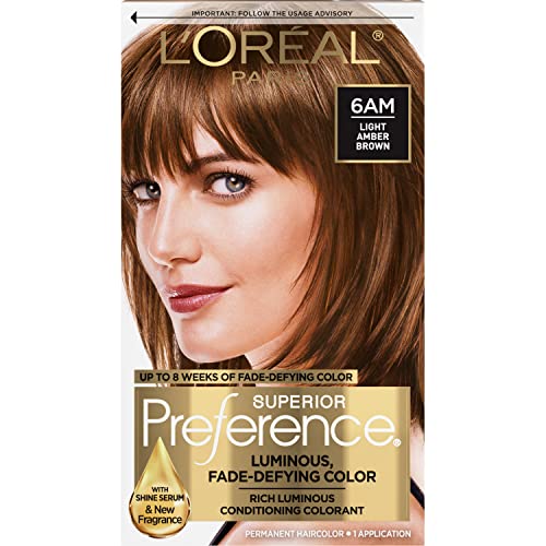 L'Oreal Paris Superior Preference Fade-Defying + Shine Permanent Hair Color, 6AM Light Amber Brown, Pack of 1, Hair Dye