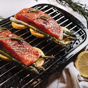 Granite Ware 3 Piece Multiuse Set (Speckled Black) Enamelware Bake, Broiler Pan and Grill - With Rack Suitable for Oven, direct on Fire.