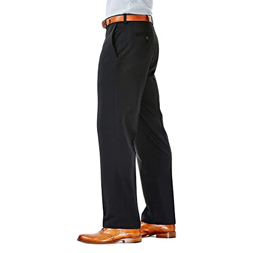 Haggar mens Cool 18 Stria Hidden Expandable Waistband Plain Front dress pants, Black, 40W x 29L US