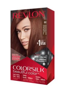 revlon colorsilk beautiful color, permanent hair dye with keratin, 100% gray coverage, ammonia free, 44 medium reddish brown