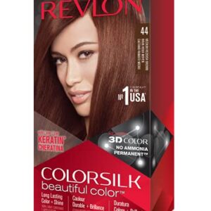 Revlon Colorsilk Beautiful Color, Permanent Hair Dye with Keratin, 100% Gray Coverage, Ammonia Free, 44 Medium Reddish Brown