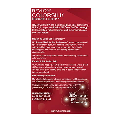 Revlon Colorsilk Beautiful Color, Permanent Hair Dye with Keratin, 100% Gray Coverage, Ammonia Free, 44 Medium Reddish Brown