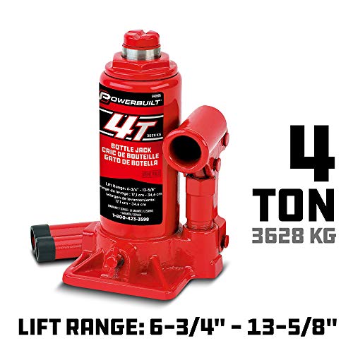 Powerbuilt Heavy Duty 4-Ton Bottle Jack, 8000-Pound Capacity Hydraulic Car Lift, Vehicles, Trucks, Red 640905