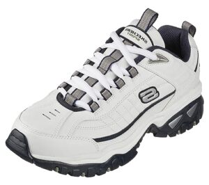 skechers men's energy afterburn lace-up sneaker, white/navy, 11 wide
