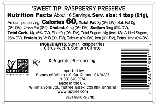 Tiptree Sweet Tip Raspberry Preserve, 12 Ounce Jar