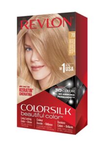 revlon permanent hair color, permanent hair dye, colorsilk with 100% gray coverage, ammonia-free, keratin and amino acids, 70 medium ash blonde, 4.4 oz (pack of 1)