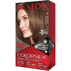 revlon permanent hair color, permanent hair dye, colorsilk with 100% gray coverage, ammonia-free, keratin and amino acids, 40 medium ash brown, 4.4 oz (pack of 1)
