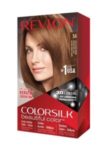 revlon permanent hair color, permanent hair dye, colorsilk with 100% gray coverage, ammonia-free, keratin and amino acids, 54 light golden brown, 4.4 oz (pack of 1)