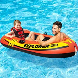 INTEX 58330EP Explorer 200 Inflatable Boat: 2-Person – Dual Air Chambers – Welded Oar Locks – Grab Rope – 210lb Weight Capacity