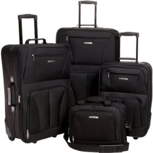 Rockland Journey Softside Upright Luggage Set,Expandable, Lightweight, Black, 4-Piece (14/19/24/28)