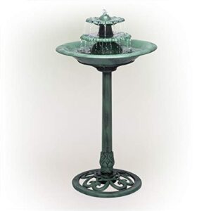 alpine corporation 35" tall outdoor 3-tiered pedestal water fountain and birdbath, green
