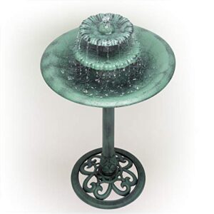 Alpine Corporation 35" Tall Outdoor 3-Tiered Pedestal Water Fountain and Birdbath, Green