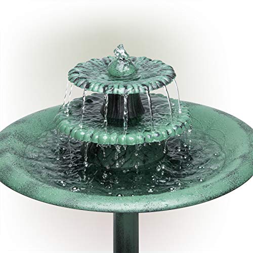 Alpine Corporation 35" Tall Outdoor 3-Tiered Pedestal Water Fountain and Birdbath, Green