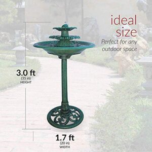 Alpine Corporation 35" Tall Outdoor 3-Tiered Pedestal Water Fountain and Birdbath, Green