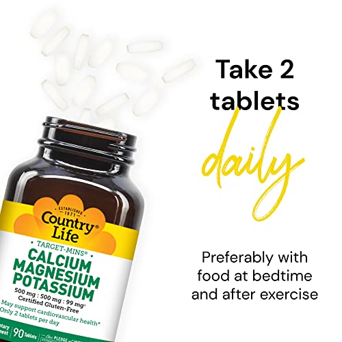 Country Life, Target-Mins Calcium Magnesium Potassium, Supports Heart Health, Daily Supplement, 90 ct