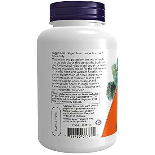 NOW Supplements, Magnesium & Potassium Aspartate with Taurine, Heart Health*, 120 Veg Capsules