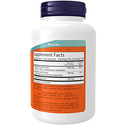 NOW Supplements, Magnesium & Potassium Aspartate with Taurine, Heart Health*, 120 Veg Capsules