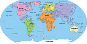 8” x 16” labeled world practice maps, 30 sheets in a pack for social studies, geography, map activities, drill and practice, current event activities, learning games and more