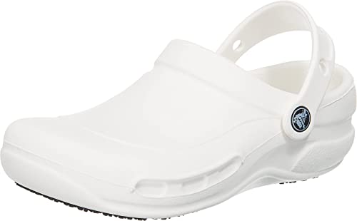 Crocs Unisex Adult Men's and Women's Bistro Clog | Slip Resistant Work Shoes , White, 9 Women 7 Men US