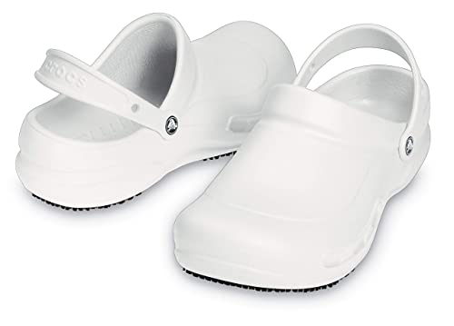 Crocs Unisex Adult Men's and Women's Bistro Clog | Slip Resistant Work Shoes , White, 9 Women 7 Men US