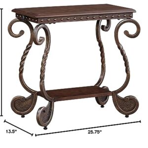 Signature Design by Ashley Rafferty Vintage Inspired Rectangular Open Chairside End Table, Dark Brown