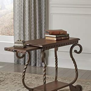 Signature Design by Ashley Rafferty Vintage Inspired Rectangular Open Chairside End Table, Dark Brown