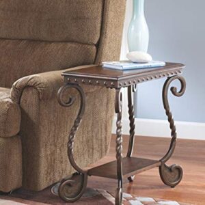 Signature Design by Ashley Rafferty Vintage Inspired Rectangular Open Chairside End Table, Dark Brown