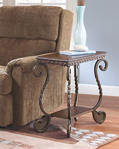 Signature Design by Ashley Rafferty Vintage Inspired Rectangular Open Chairside End Table, Dark Brown